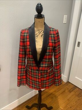 JCrew tartan Tuxedo Blazer with Black Satin Lapel